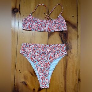 Swimsuit, red white paisley
